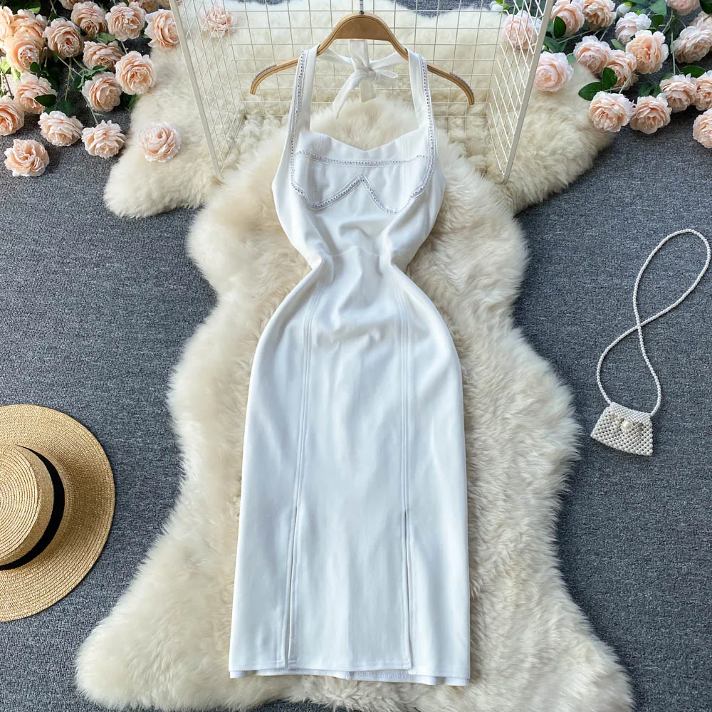 

Платье на подтяжках, сексуальное короткое платье с открытой спиной и открытой спиной, облегающее женское платье