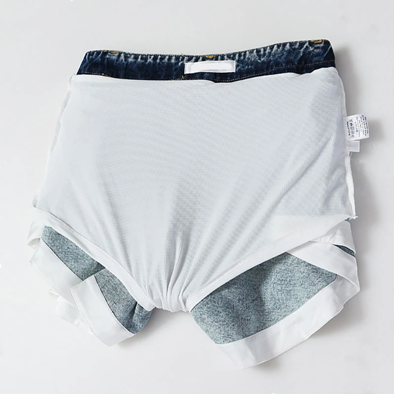 Super Elastic and Breathable Ruffled Big Swing Hit White Denim Shorts Women's Lace High Waist Pocket Zipper New Fashion Autumn