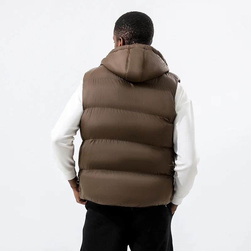 2022 new oversize hooded down cotton waistcoat men's plush thickened autumn and winter three-dimensional pocket loose and warm