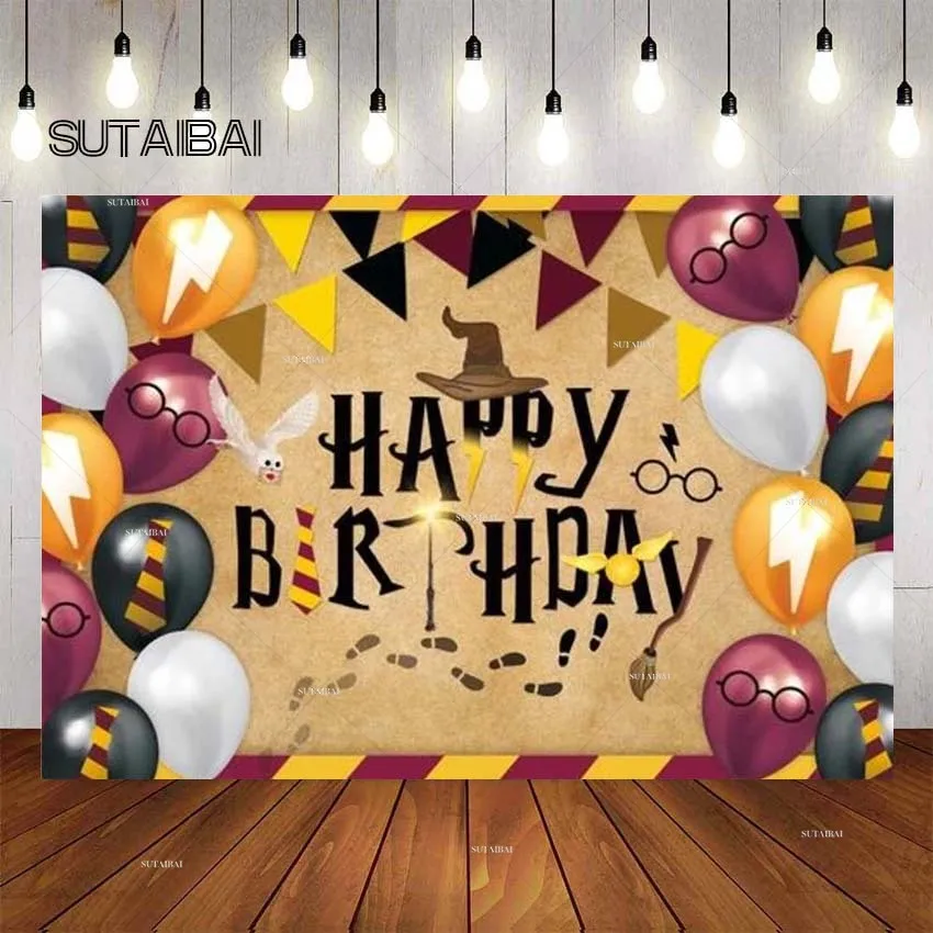 

Magical Wizard Birthday Backdrop Kids Witch Balloons Baby Shower Party Decor Banner Photo Zone Photography background Photozone