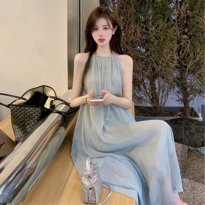 

2023 Elegant Pretty Hanging Neck Strap Dress Bridesmaid Dress Woman Irregular Mesh Slip Graduation Prom Dresses AC582