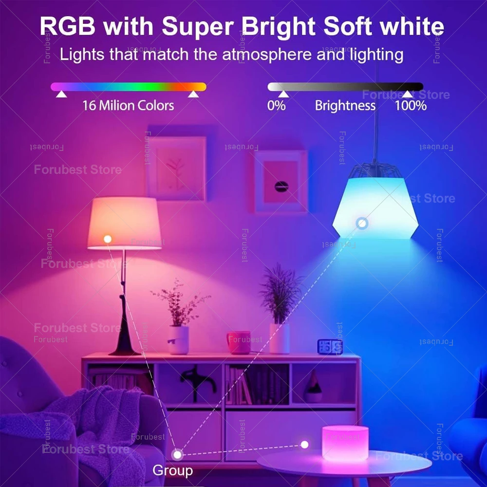Фото Умная светодиодная лампа Tuya E27 RGB CW 15 Вт 20 Вт Wi-Fi Bluetooth Светодиодная лампа Домашний декор Освещение 220 В 110 В Для Alexa Amazon Google Voice №2