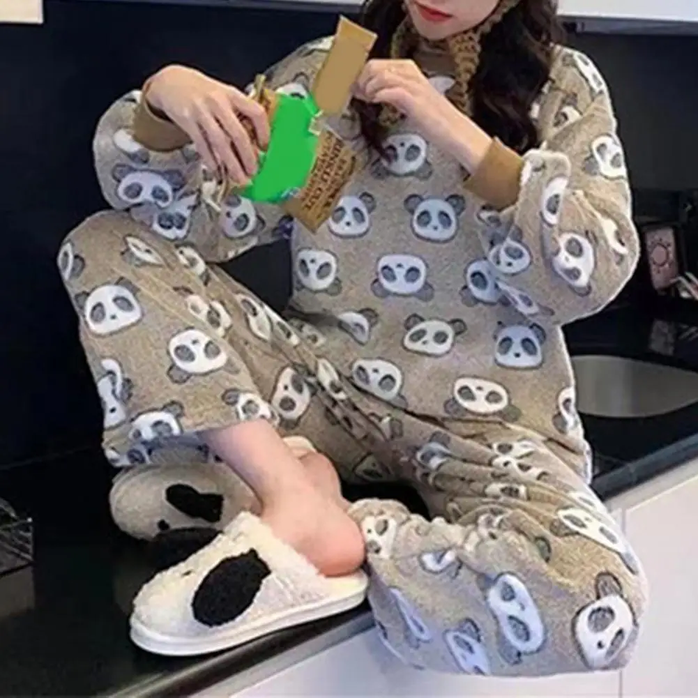 

Зимний комплект домашней одежды, милый зимний комплект домашней одежды до щиколотки с круглым вырезом для спальни, пижамный комплект, зимни...