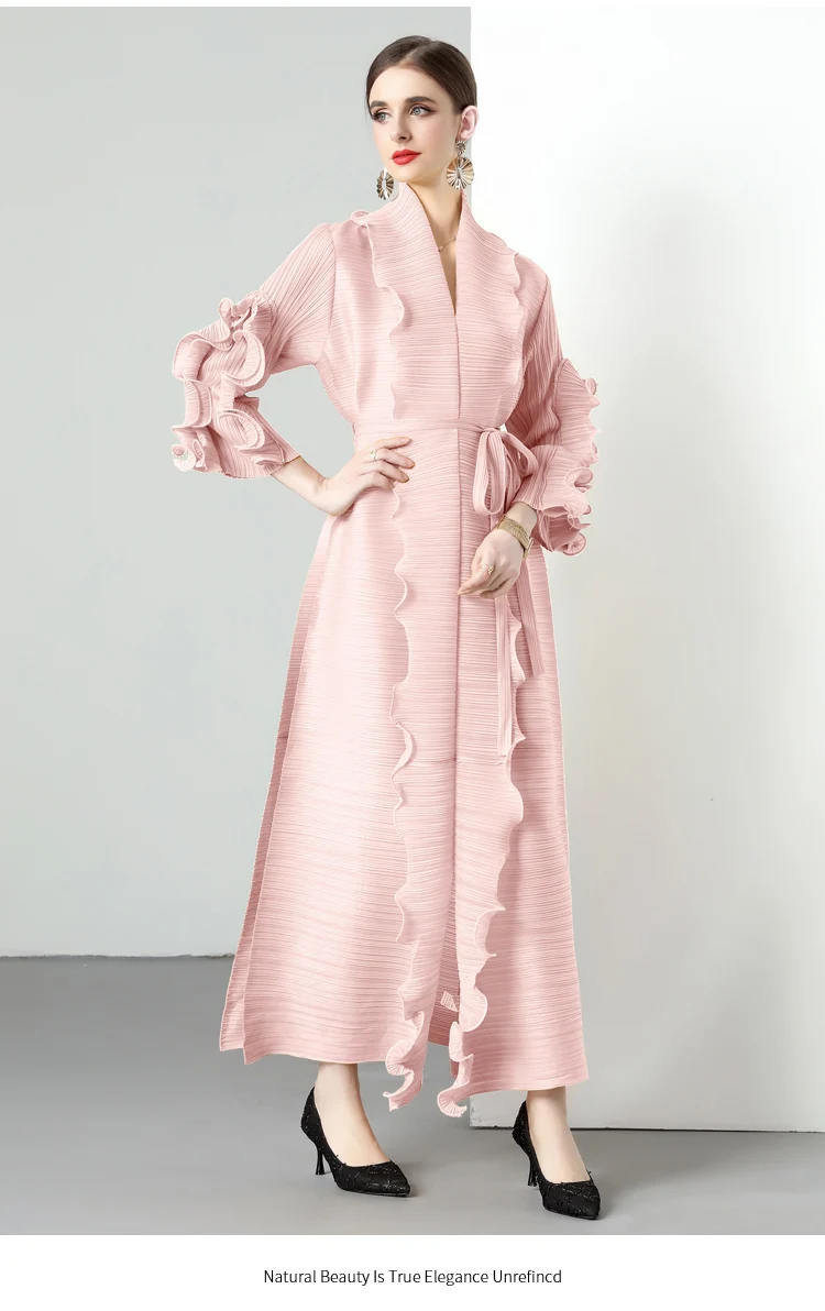 Оригинальное качество миаке новое эластичное женское платье с длинными рукавами