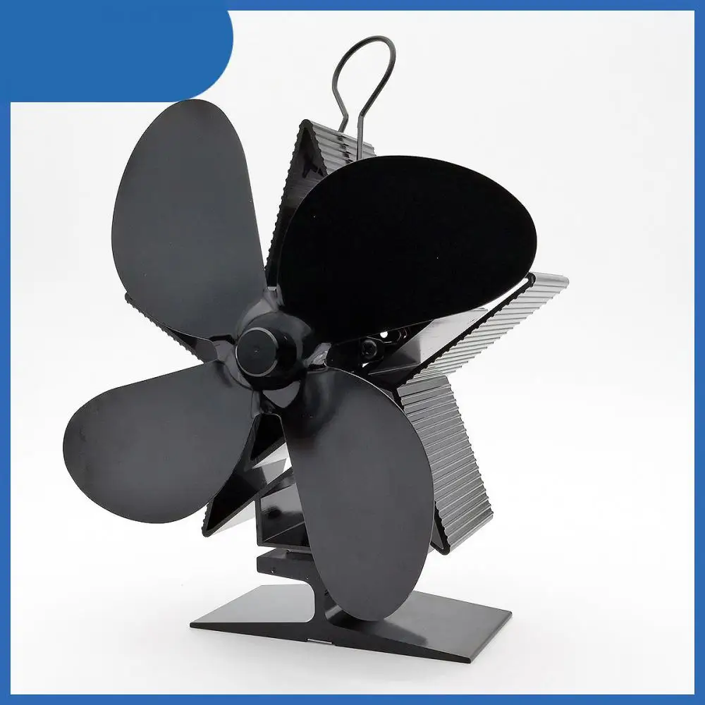 

Heat-powered Stove Fan To Save Fuel Product Weight About 560g Black Fireplace Fan Automatic Adjustment No Battery Four Leaves