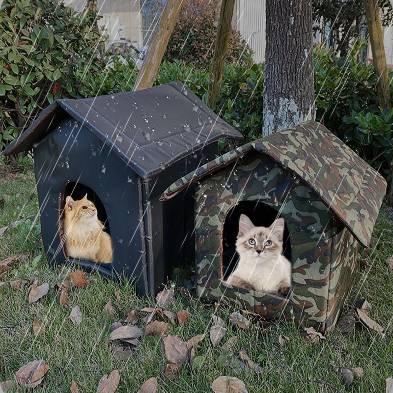 

Cat House with Waterproof Canvas Roof Thickened Cold-Proof Nest Kitty Shelter Cat Cave Pet House Cat Dog Tent Cabin