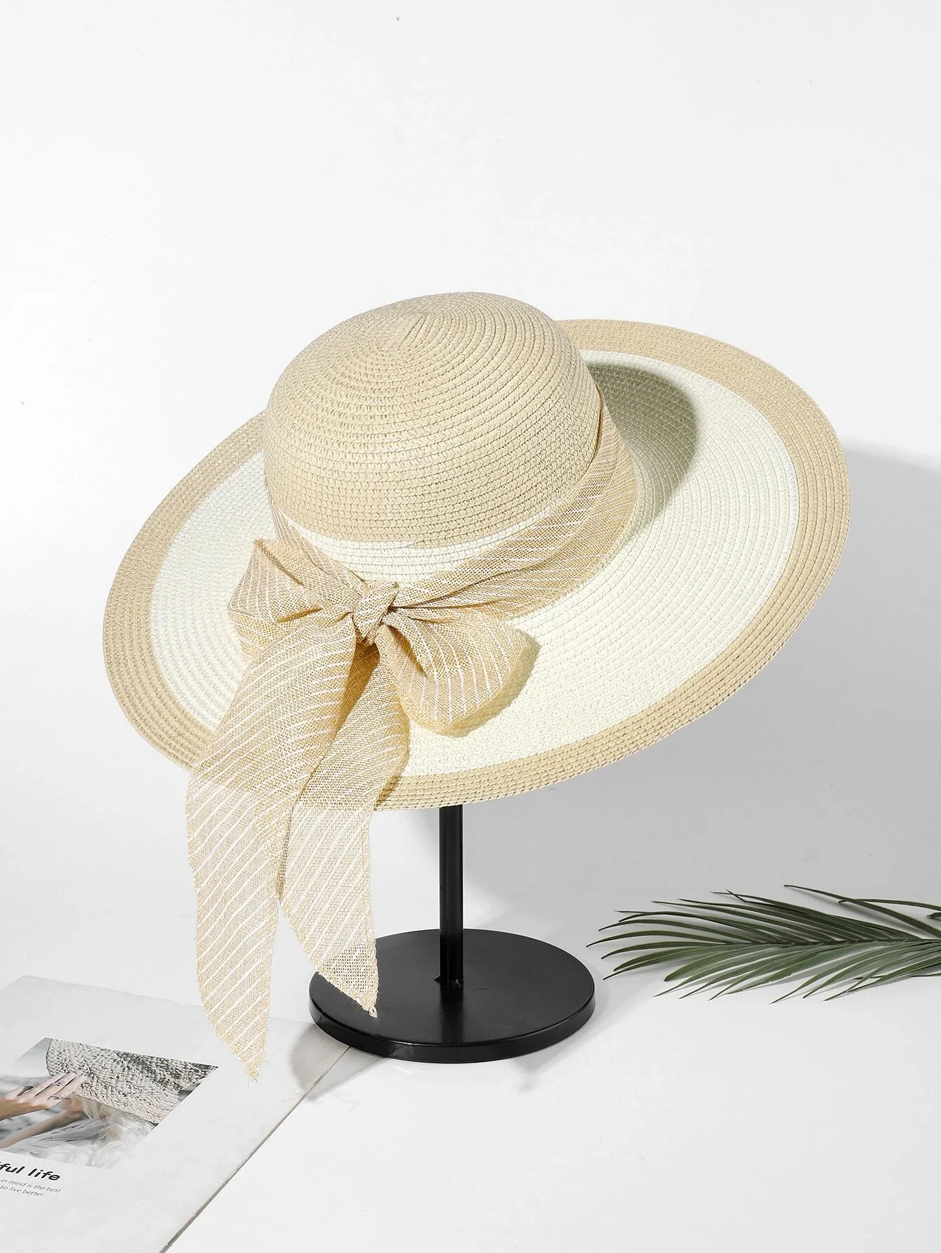 

hat Striped Scarf Decor Straw Hat beach