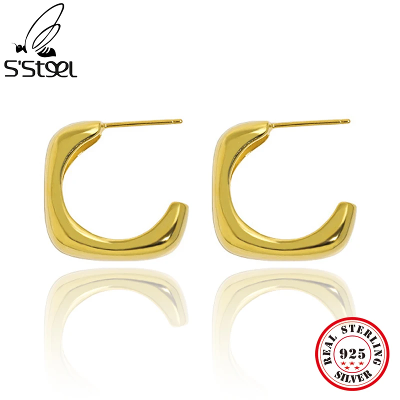 

S'STEEL Minimalist Square 925 Sterling Silver Stud Earing Designer Hypoallergenic Simple Earrings For Women Luxury Fine Jewelry