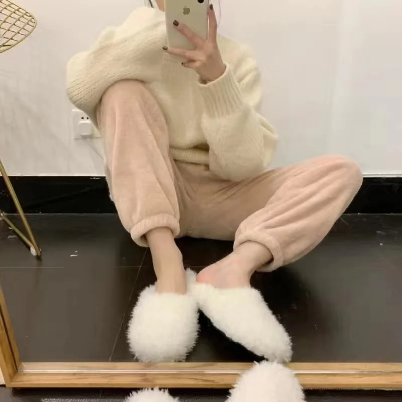 

Loose Winter Coral Sweat Home Pajamas Casual Plush Pants Style Women New Female Trousers Warm Soft Pants Flannel Fleece Clothes