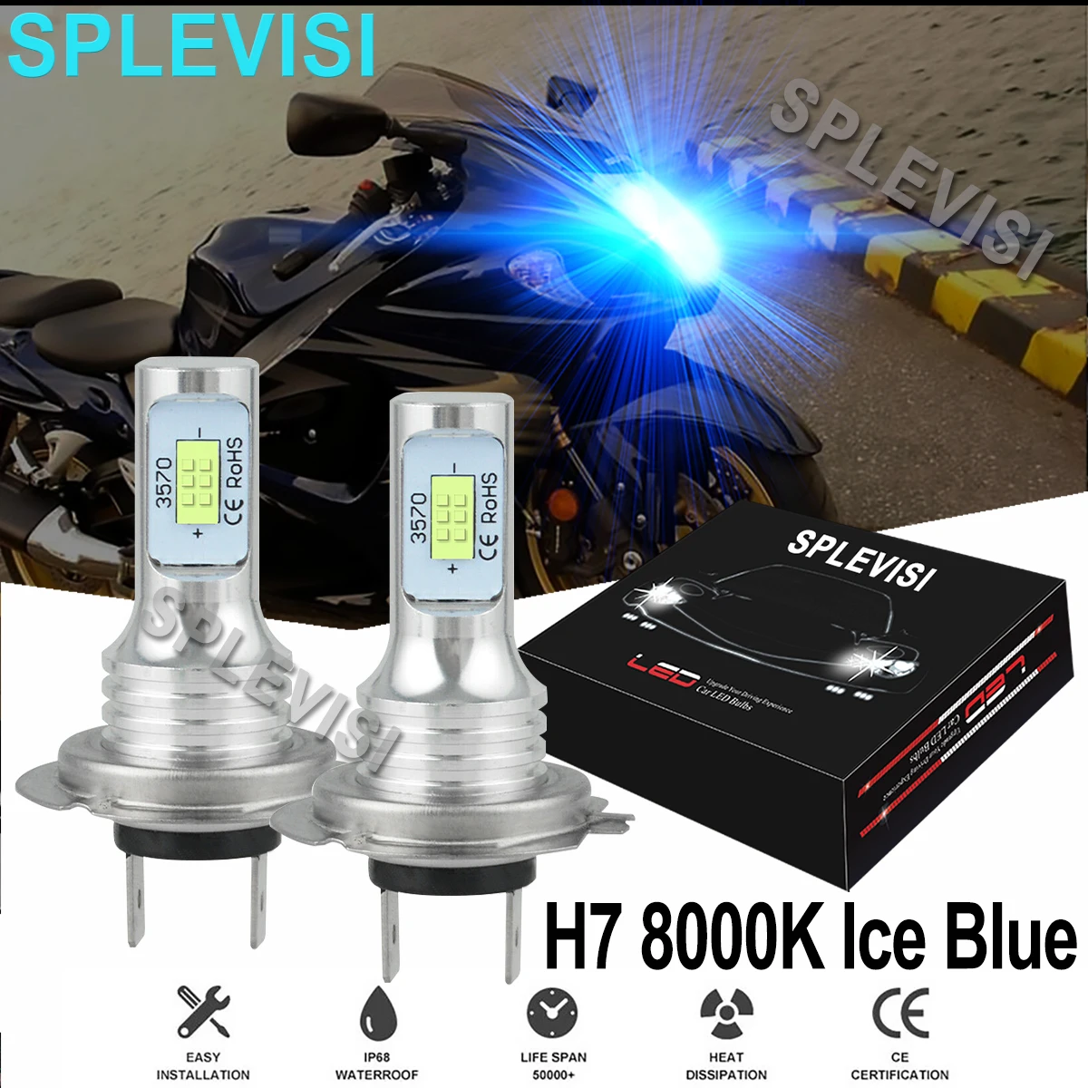 2x70W 8000K Eis Blau Motorrad LED H7 Scheinwerfer Für Suzuki GSX1300R Hayabusa 1999-2009 2010 2011 2012 2013 2014 2015 2016-2018