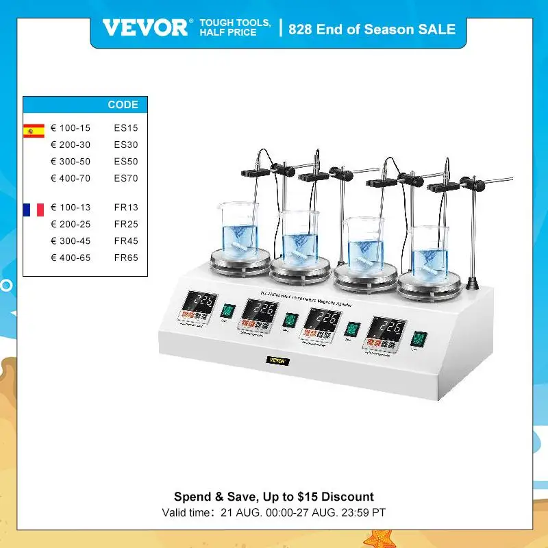 VEVOR 1/2/4/6 Heads Magnetic Agitador With Hot Plate Vortex Electric Shaker Mixer Portable Blender Stirrer Bar for Chemical Lab