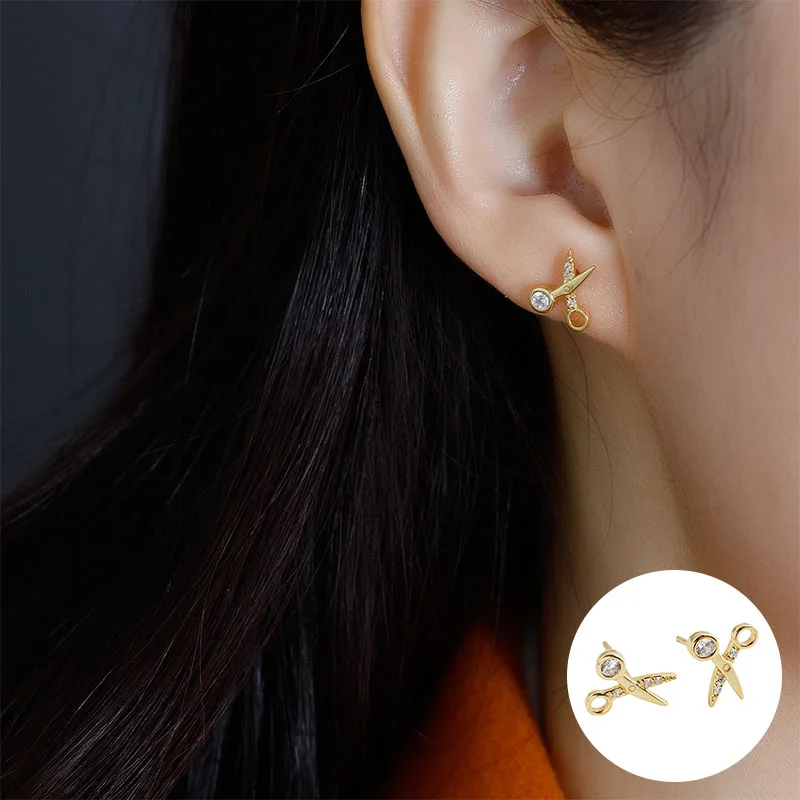 

Женские серьги-ножницы из серебра 100% пробы с золотым Цирконом