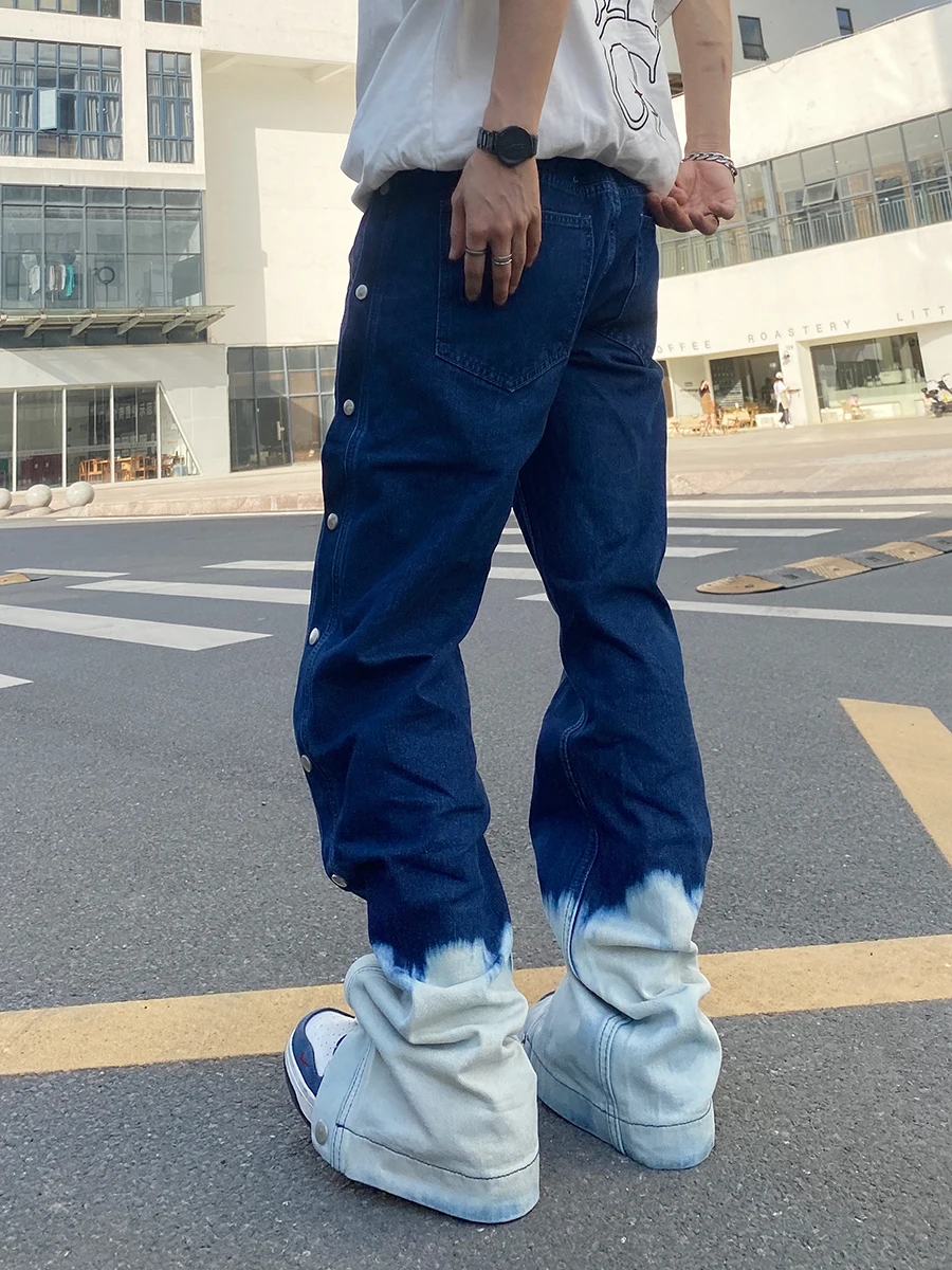 Four Seasons Men's Jeans Gradient Trend Loose Straight Casual Pants Split Trousers Fashion Street Men Ins Hot Sale Men Clothing