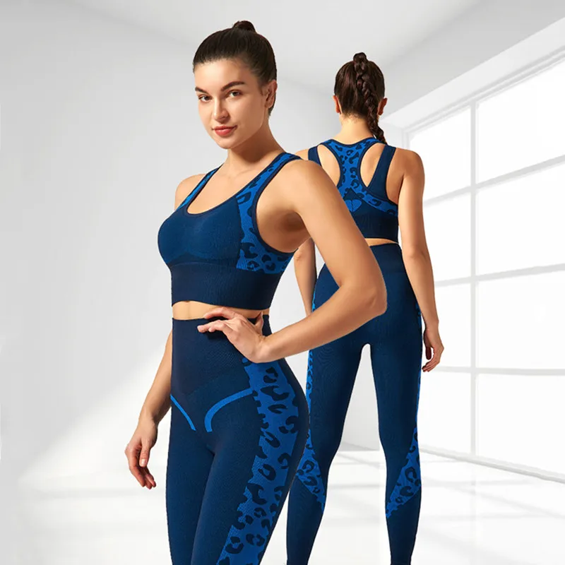 

Женская бесшовная одежда для йоги, одежда для фитнеса, майка с леопардовым рисунком, леггинсы с высокой талией для бега, тренировочный костю...