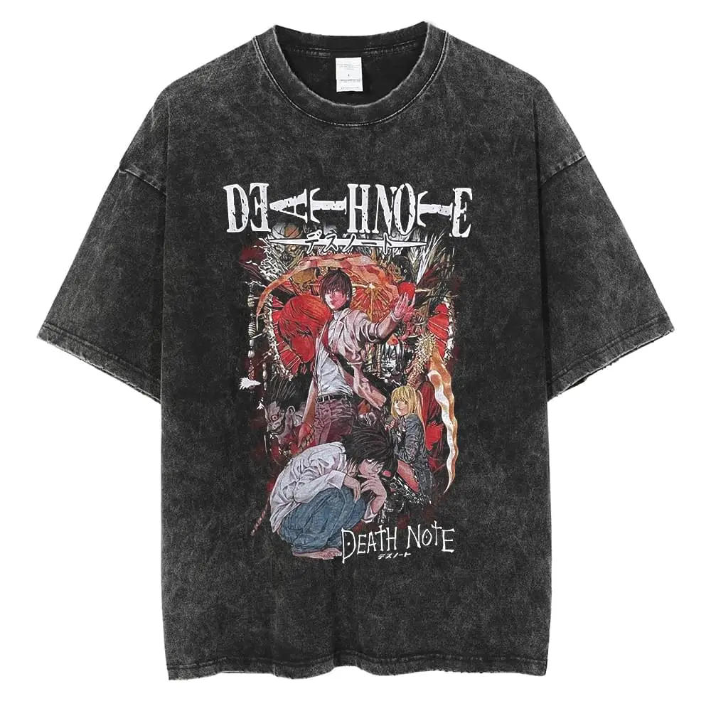 Japanese Anime T-shirt Death Note Washed T Shirt MisaMisa Printing 100% Cotton T-shirt Lawliet Black Vest Summer Streetwear Top