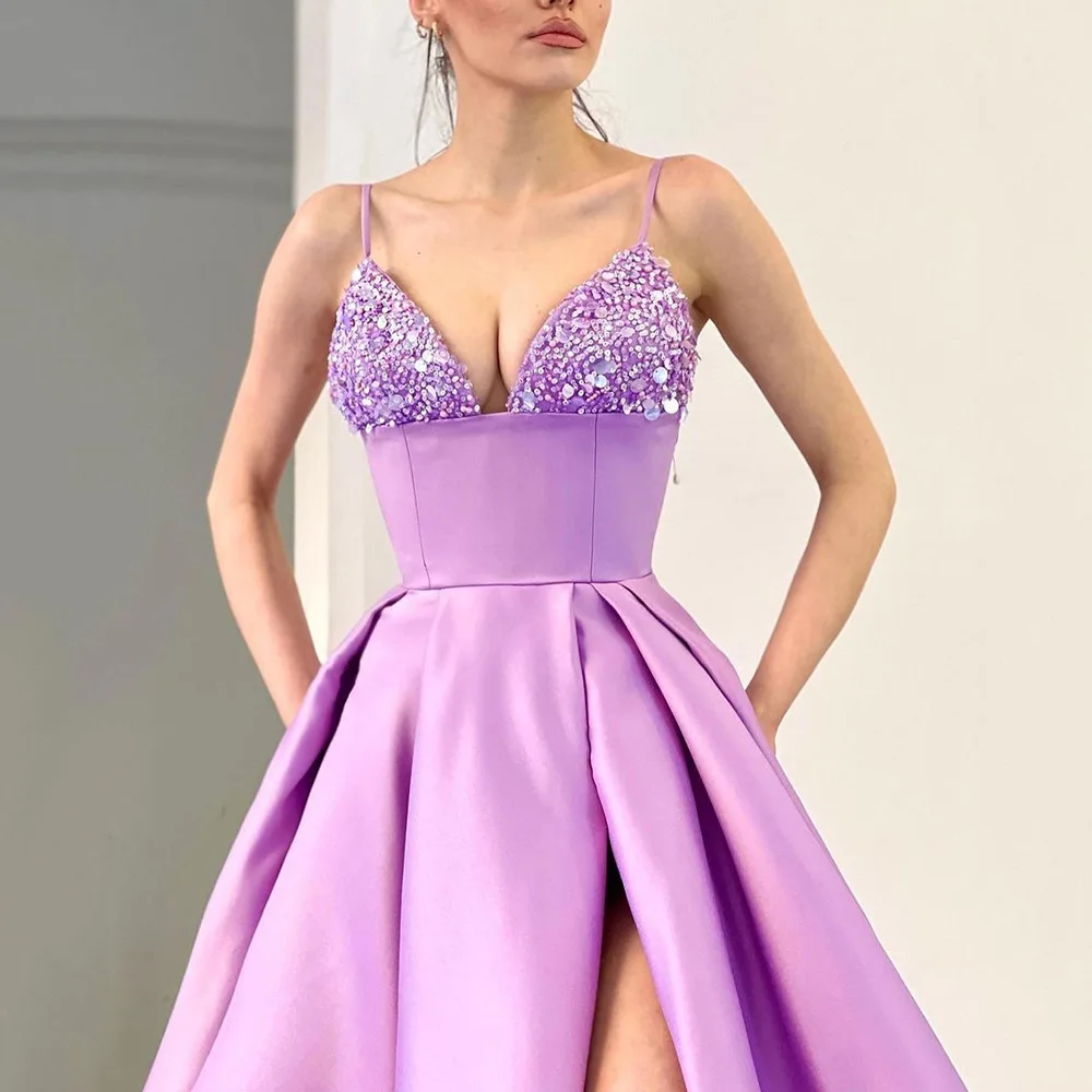 

2022 Spring and Summer New European and American Beauty Deep V Sequin Suspender Dress Sexy Slit Dress Long Skirt