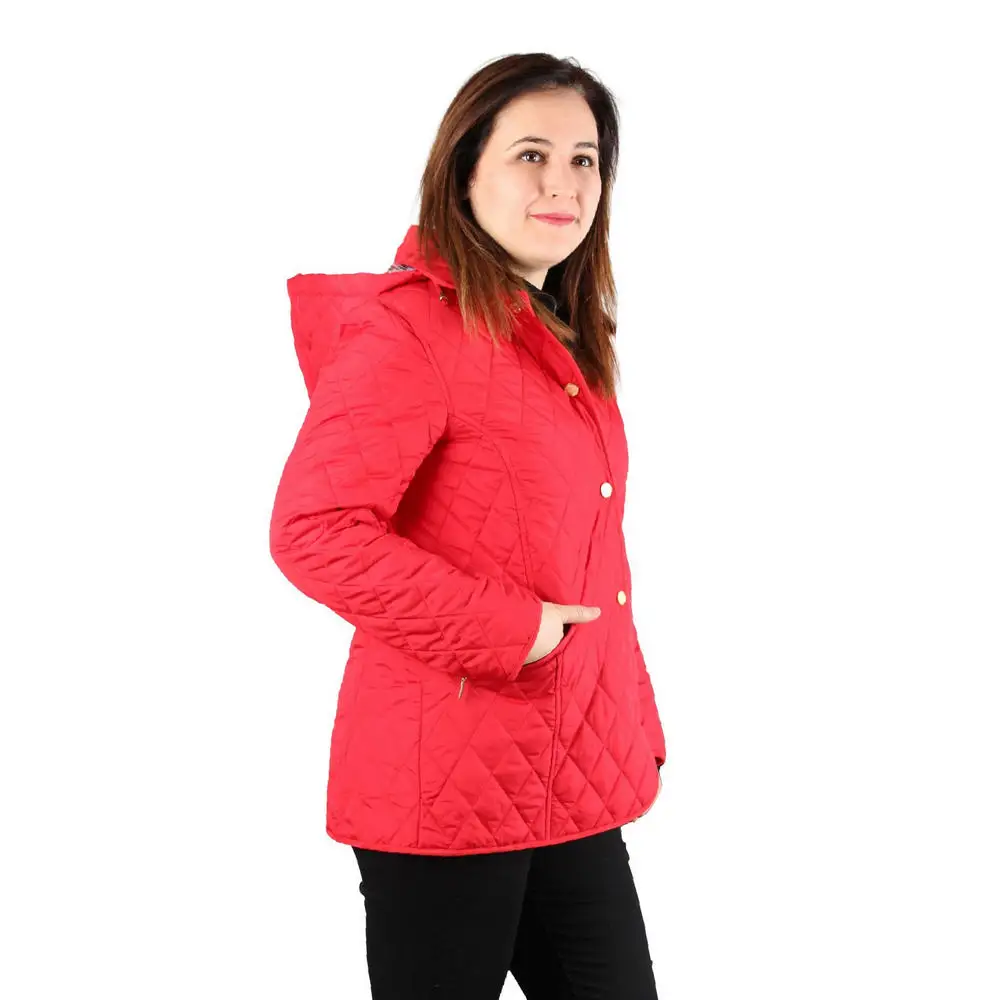 

Fierte Women Plus Size Coats Cbn15071 Movable Hood Snap Closure Lining Pocket Quilted Winter Warm Red