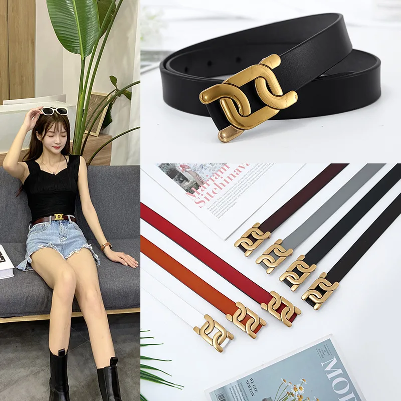 Designer Belts for Women Luxury Brand High Quality Gold Buckle Genuine Leather Jeans Corset Belt Ladies Waist Cummerbunds