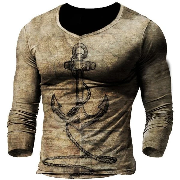 Новая футболка в британском ретро стиле с длинным рукавом и V-образным вырезом