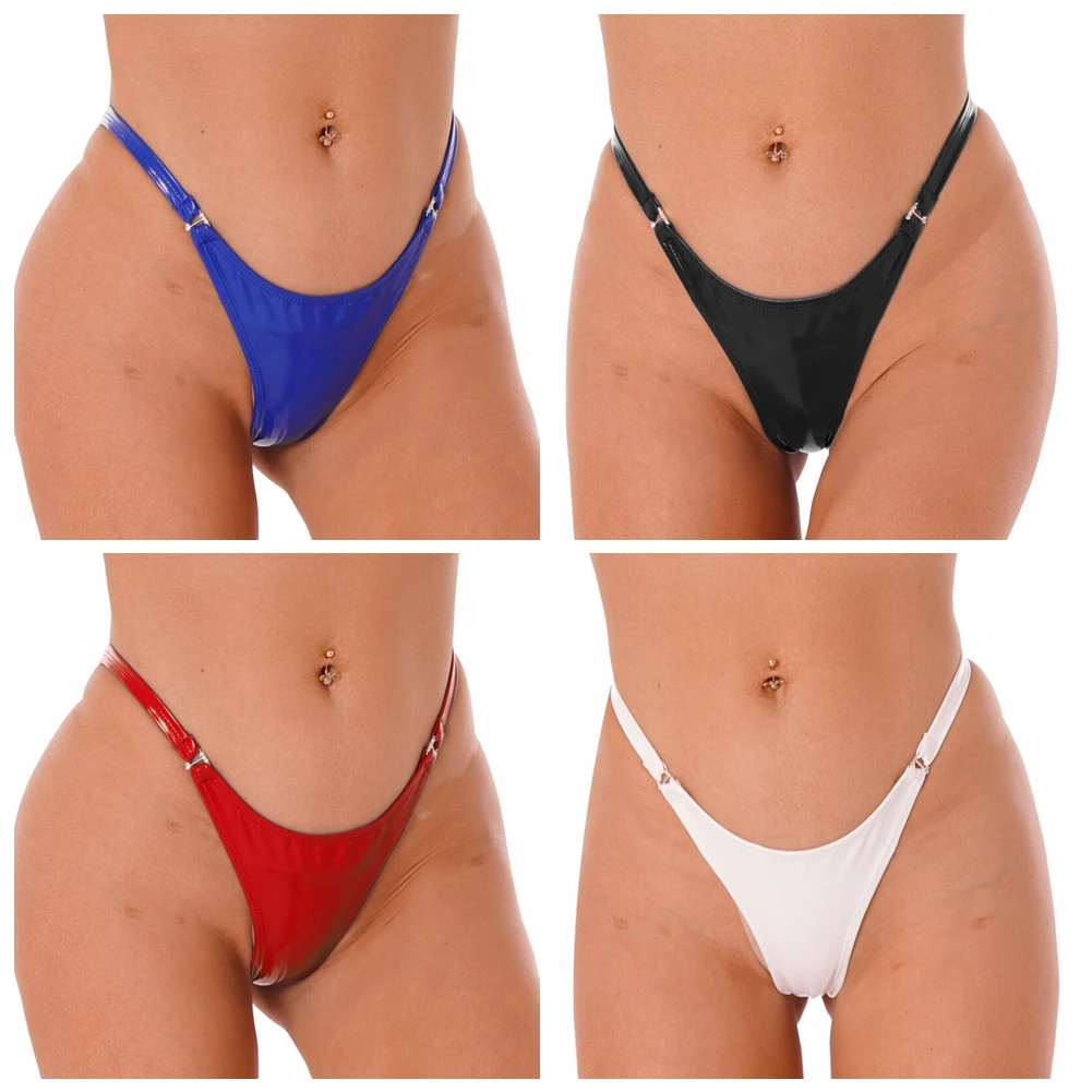 

2023 New Women G-string Panties Sexy Exotic Underwear Bikini Low Waist Black Heart Shape Buckle Patent Leather Thongs Briefs