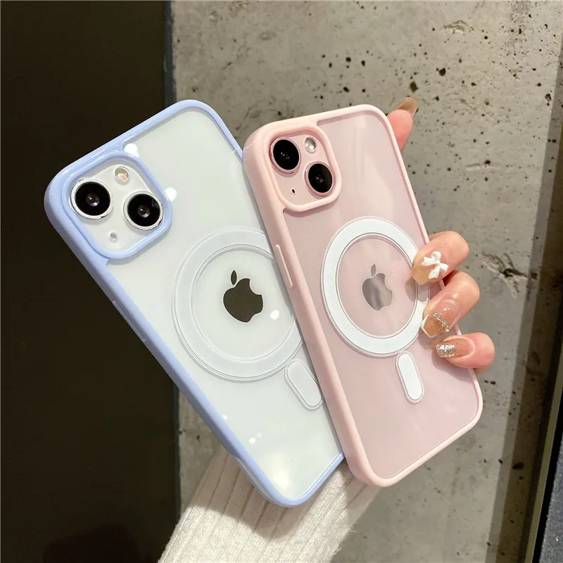 Прозрачный акриловый чехол для телефона iPhone 11 12 13 14 15 16 Pro Max X XR XS 7 8Plus магнитный