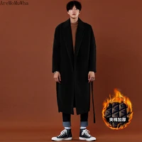 winter woolen coat mens mid length over the knee coat korean style loose handsome windbreaker mens woolen coat m 3xl men coat