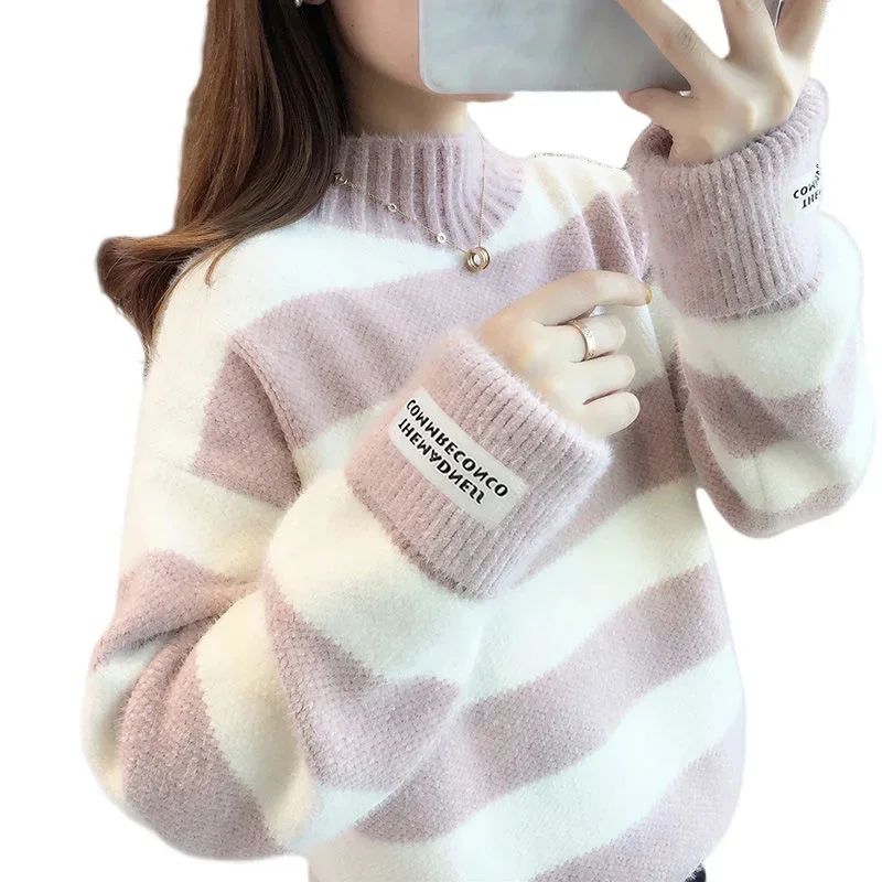 Новинка 2025 года стильный свободный топ из норки женский пуловер свитер