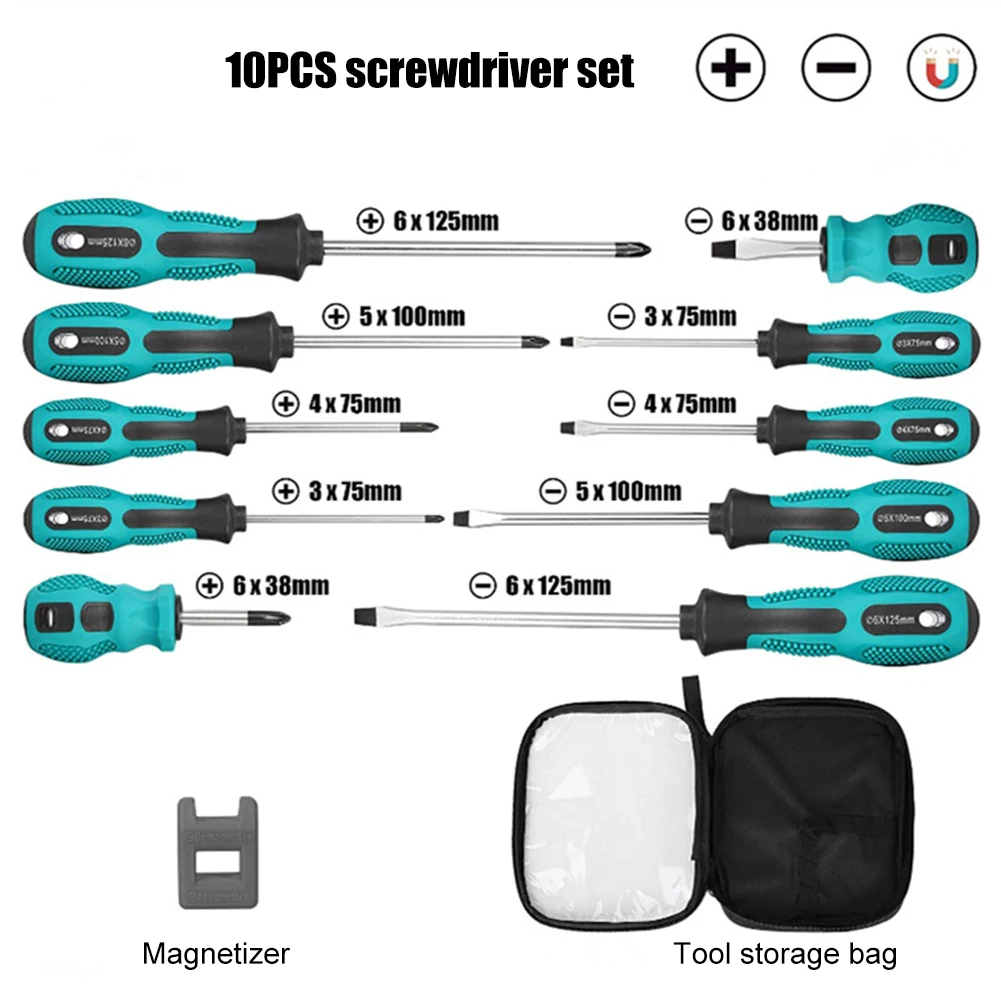 

10pcs Screwdrivers Phillips Slotted PP Handle Screw Driver Electrician Multipurpose Tools for Home Appliances Repairing