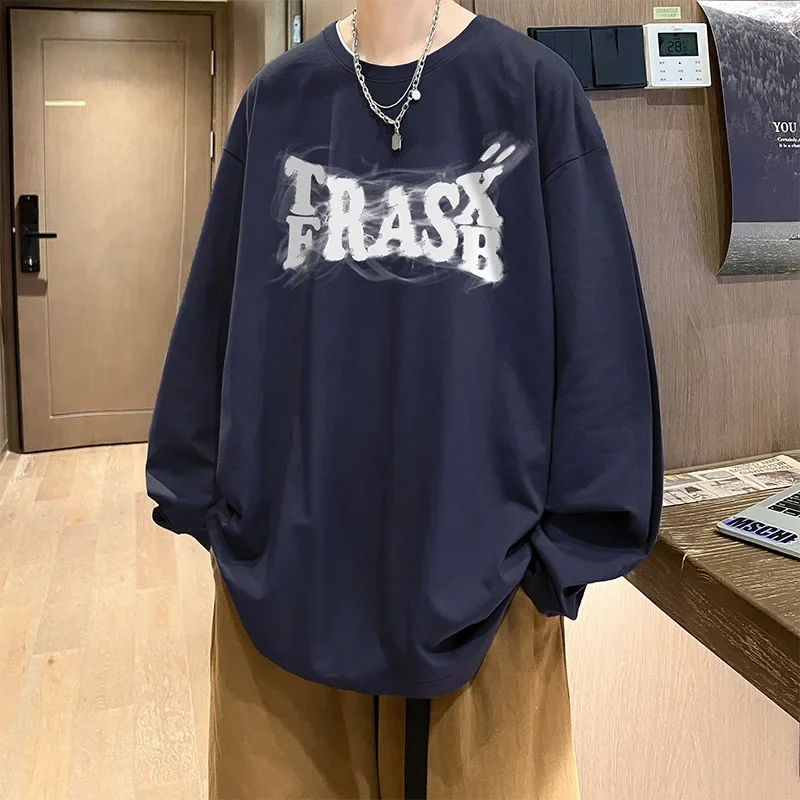 Модная брендовая осенняя мужская футболка с длинным рукавом из чистого хлопка