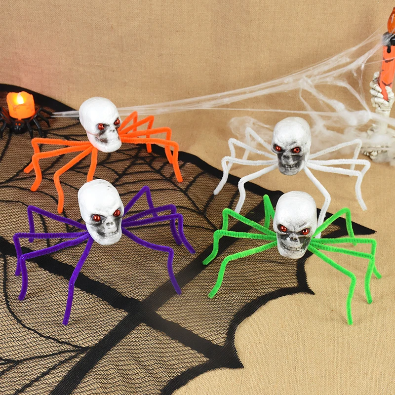 

1pcs Scary Spider Skull Skeleton Halloween Decorations Fake Hairy Spider Props For Home Bar Supplies Haunted House Horror Props