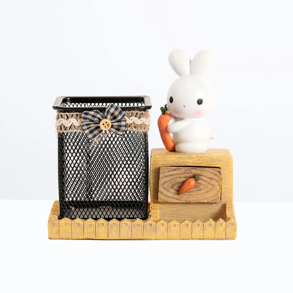 Penholder Desk Container Storage Table Kids Decorative Organizer Stand Office Desktop Animal Pot Easter Figurines Bunny