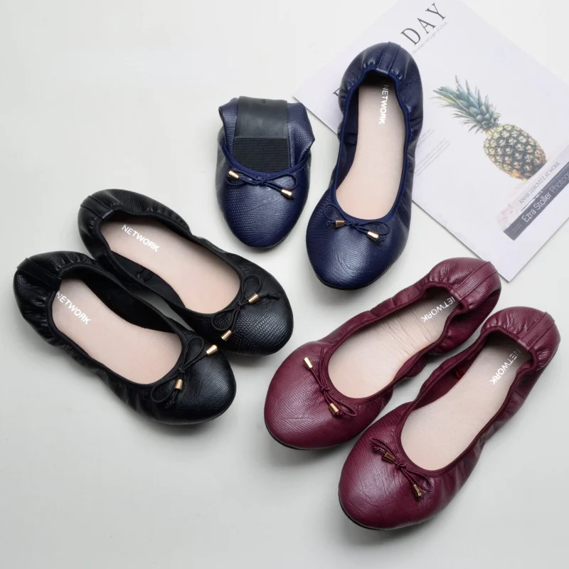 

Summer Fall 2023 Egg Roll Shoes for Women Casual Soft Bottom Woman Flats Pure Color PU Leather Bowknot Designer Womens Shoes 100
