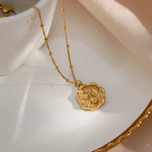 금 도금 스테인리스 스틸 로맨틱 스위트 캐스팅 사쿠라 목걸이, 벚꽃 꽃 동전 목걸이, 18K