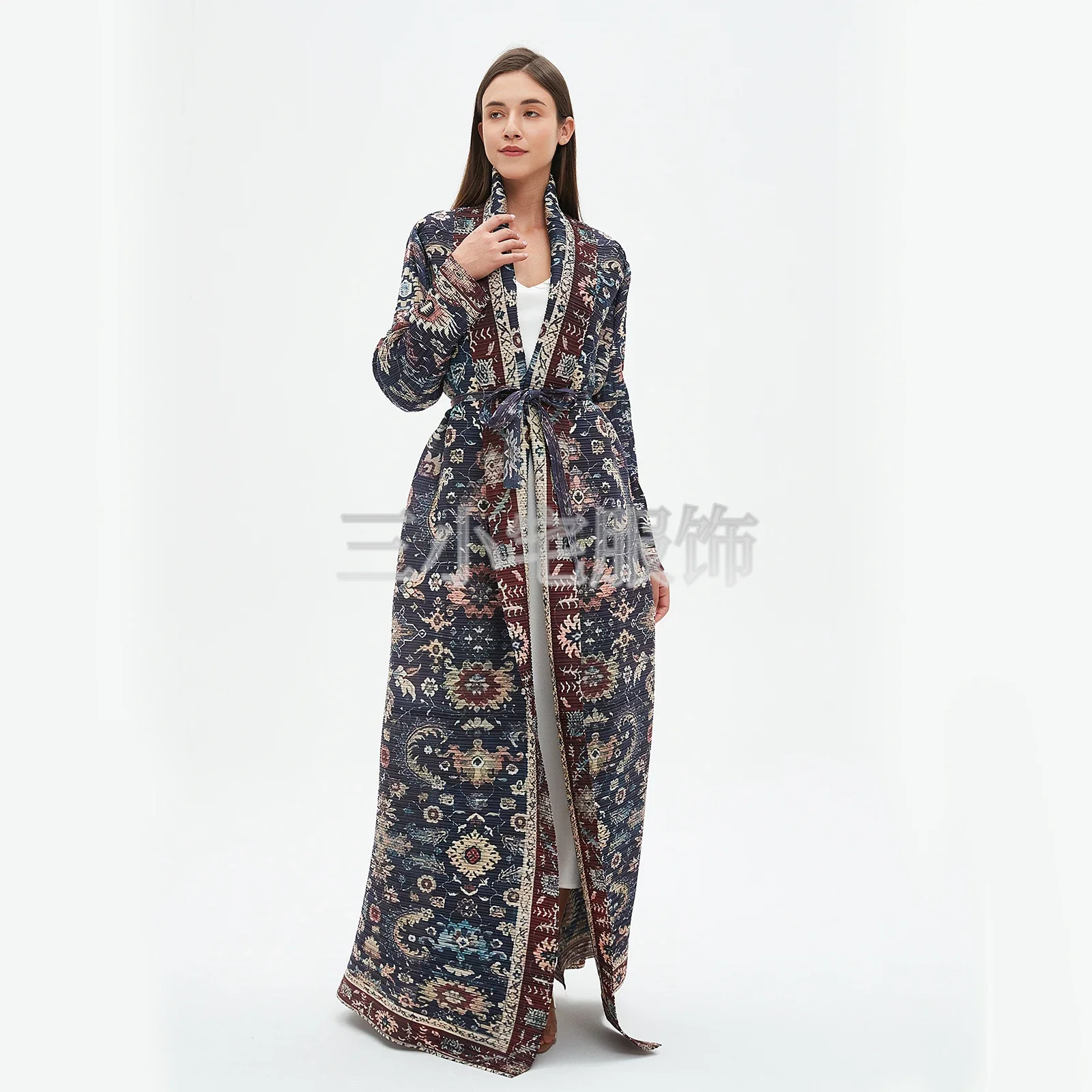 Женское платье с принтом ALSEY Miyake зимнее длинным рукавом и отложным воротником 2024