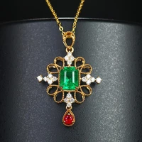 hoyon new natural emerald pendant necklace ruby vintage style necklace real 100 24k gold color jewelry for woman