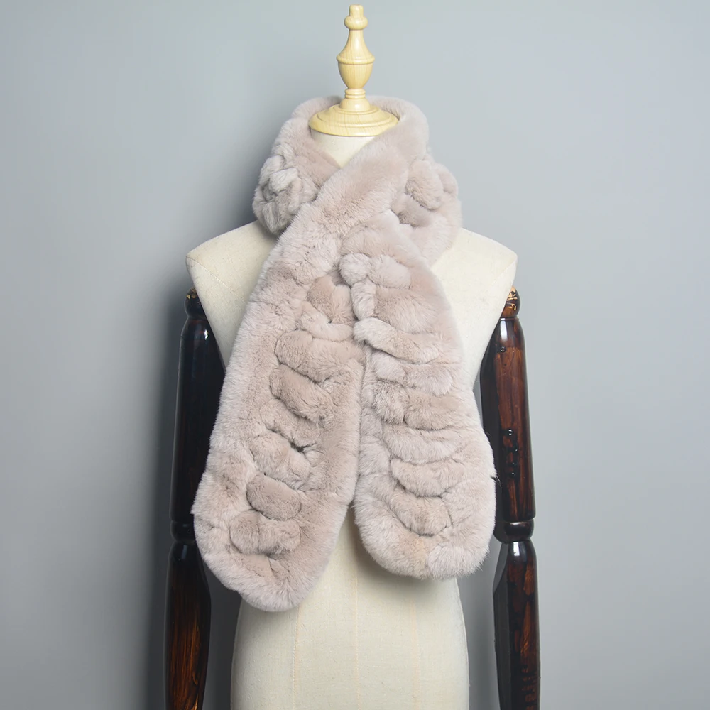 Новый брендовый вязаный модный женский шарф из натурального меха кролика рекс