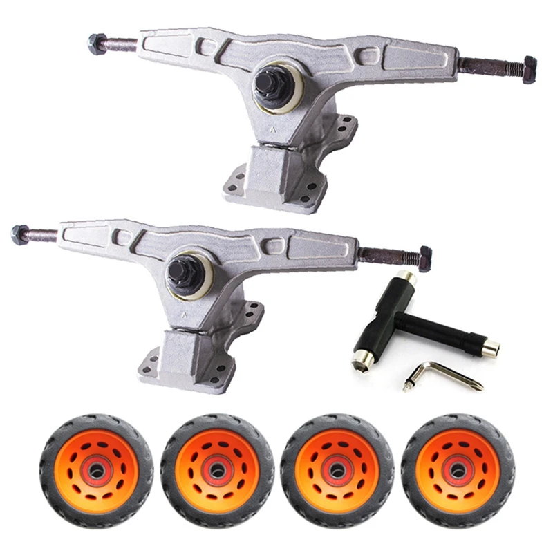 

Hot 7Inch Gravity Skateboard Truck With 76Mm Rubber Offroadskateboard Wheels 608 Bearing Complete Kit,Silver