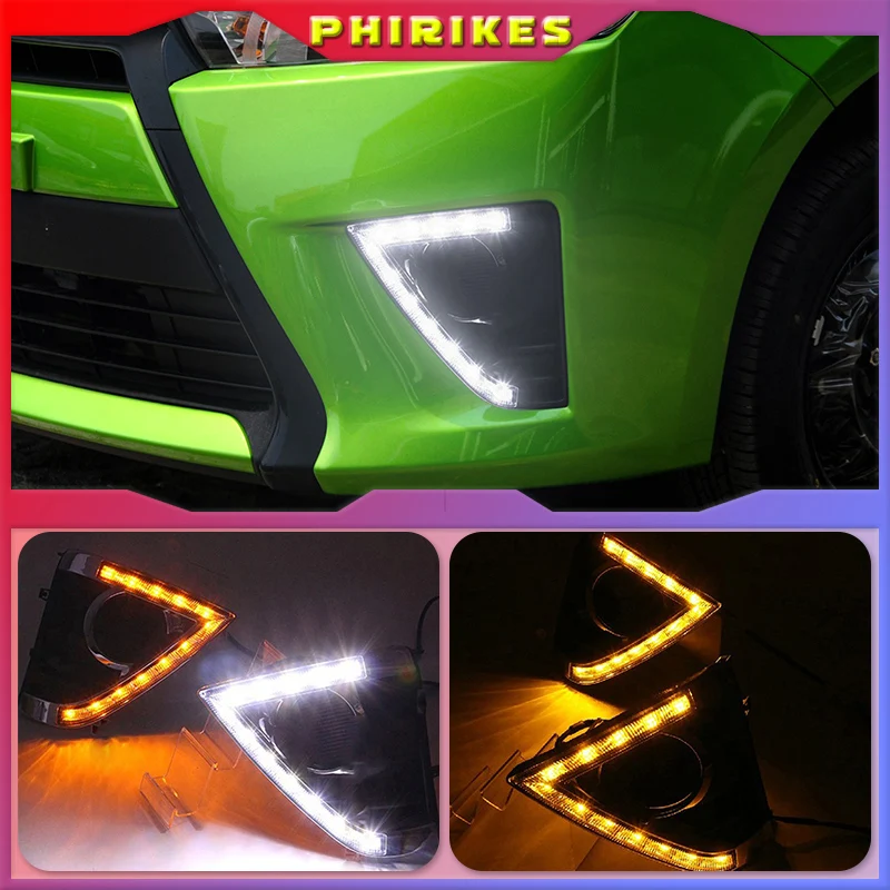 

1 Pair DC12V 6000-6700K Car LED Daytime Running Light Waterproof 2 Color DRL Turn Signal Light Fit for Toyota Yaris Vios 13-15