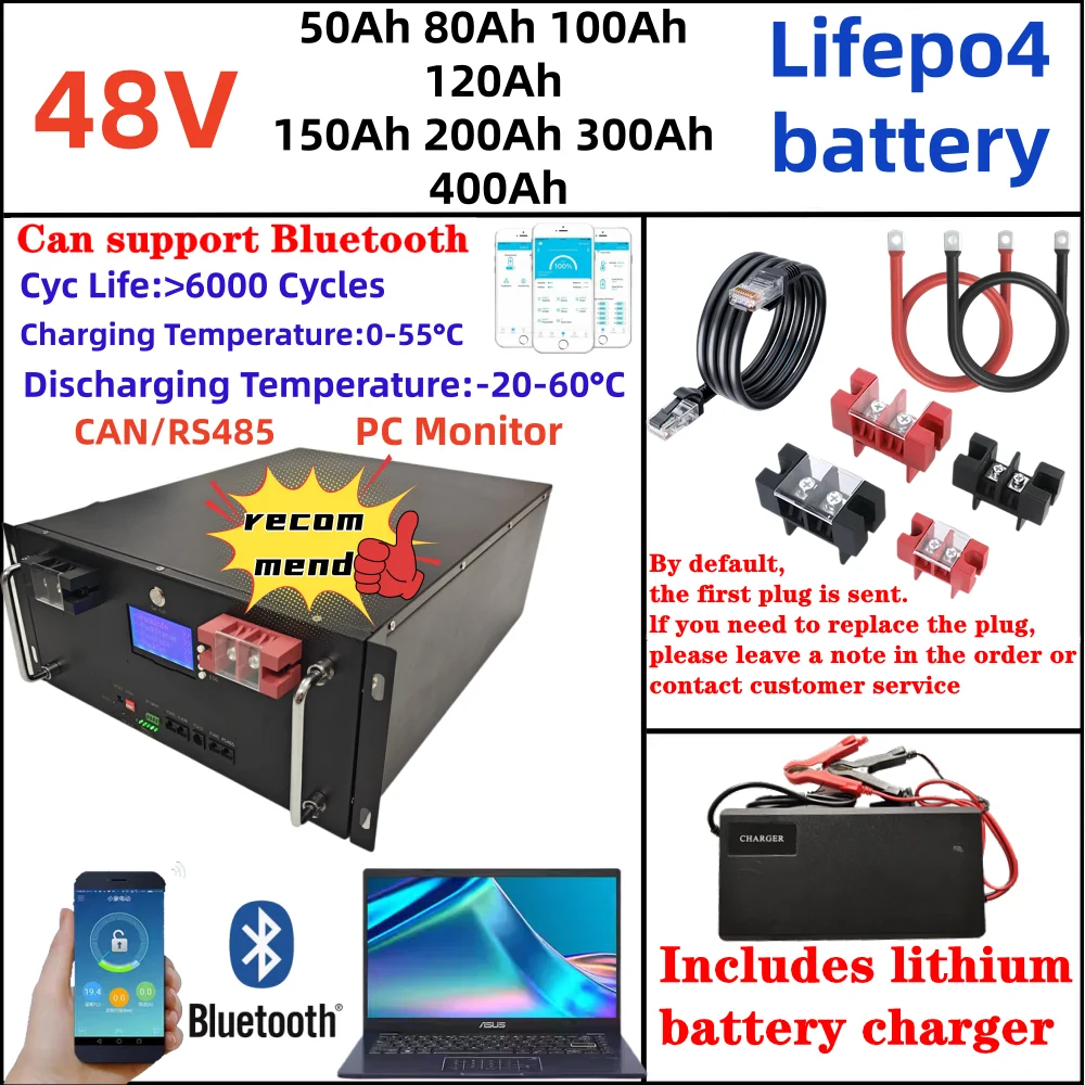 Фото Аккумулятор LiFePO4 48В 51.2В 100Ач 200Ач 50Ач 60Ач 80Ач 120Ач 150Ач 300Ач 400Ач с интерфейсами RS485 CAN RS232 для базы хранения солнечной энергии №1