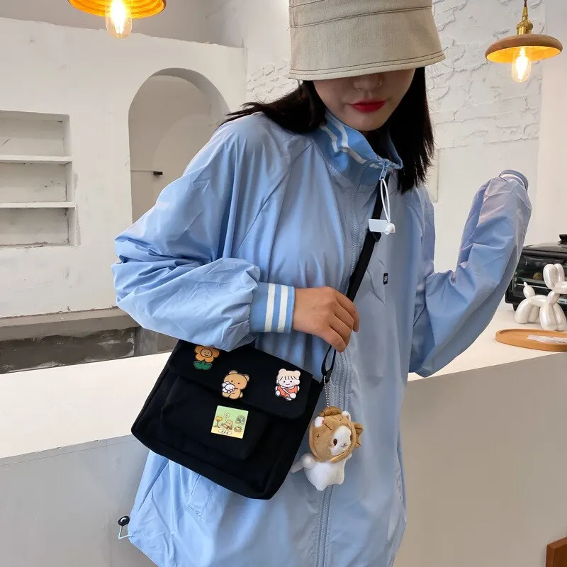Cute Canvas Small Bag Female Japanese Harajuku Diagonal Bag Wild Student Girl Shoulder Bag Crossbody Casual Bags For Women Gift