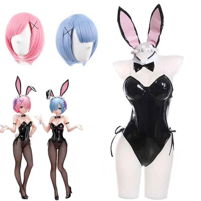 

Ram Rem Cosplay Costume Lamb Re:Life In A Different World From Zero Cosplay Bunny Girl Black Sexy Halloween Girl Dress Wig