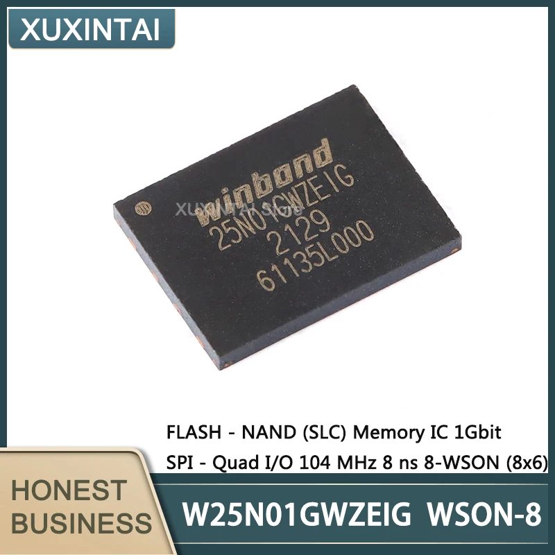 

10Pcs/Lot W25N01 W25N01GWZEIG W25N01GVZEIG FLASH - NAND (SLC) Memory IC 1Gbit SPI - Quad I/O 104 MHz 8 ns 8-WSON (8x6)