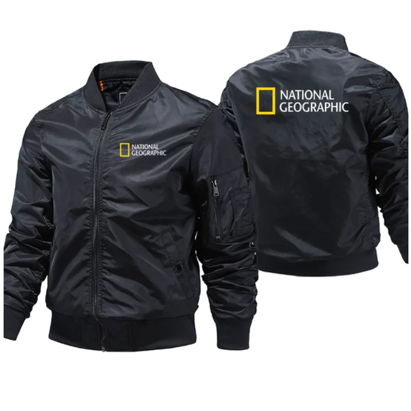 

Hot Selling National Geographic Bomber Jacket Men Casual Windbreaker Zipper Jacket Men Pilot Air Thick Jacket Motorcycle Coat