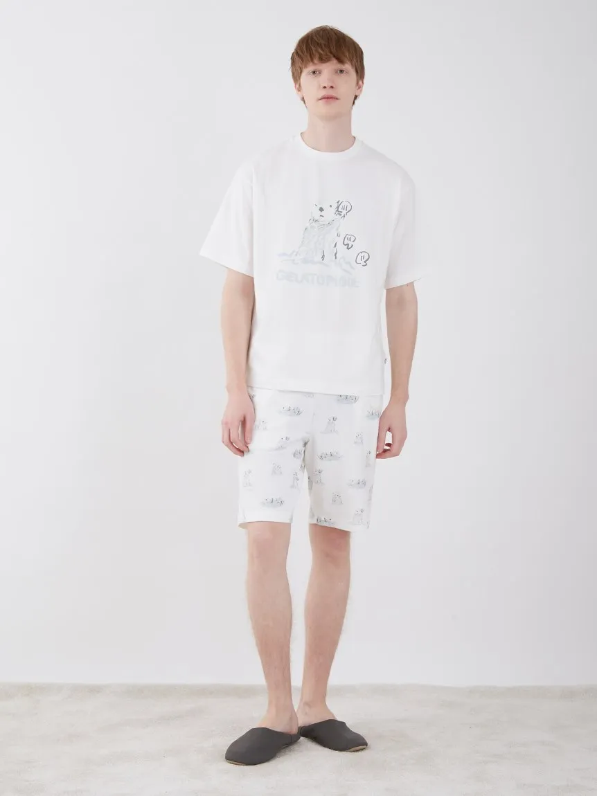 Men Pajamas Set Room Wear Summer Short Set T-shirt Shorts Gelato Pique Otter Cotton