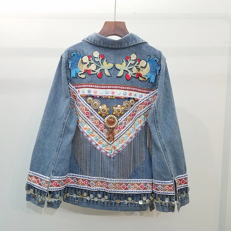 

New Fashion Embroidery Splicing Tassel Denim Jacket Coat Women Outerwear Spring Korean Jeans Jackets Female Streetwear