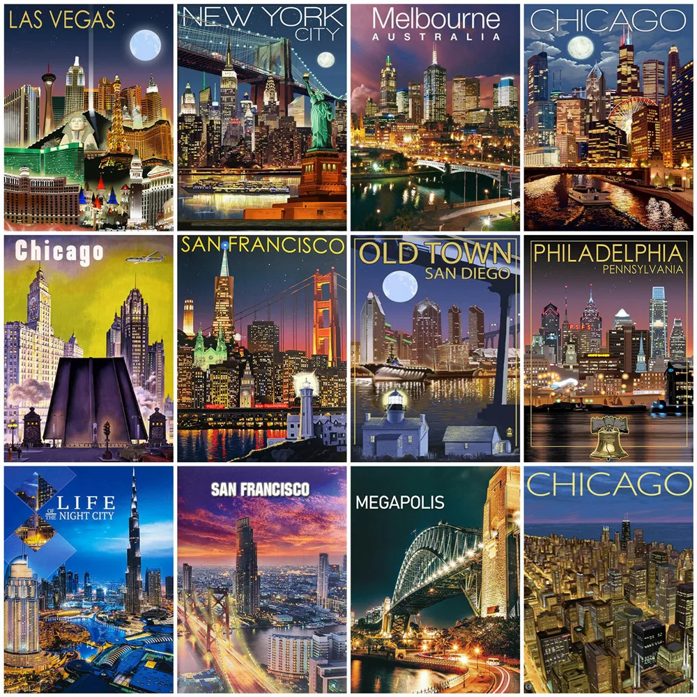 

Алмазная живопись HUACAN, вышивка крестиком, город, текст, мозаика, пейзаж, картины для дома, персональный подарок