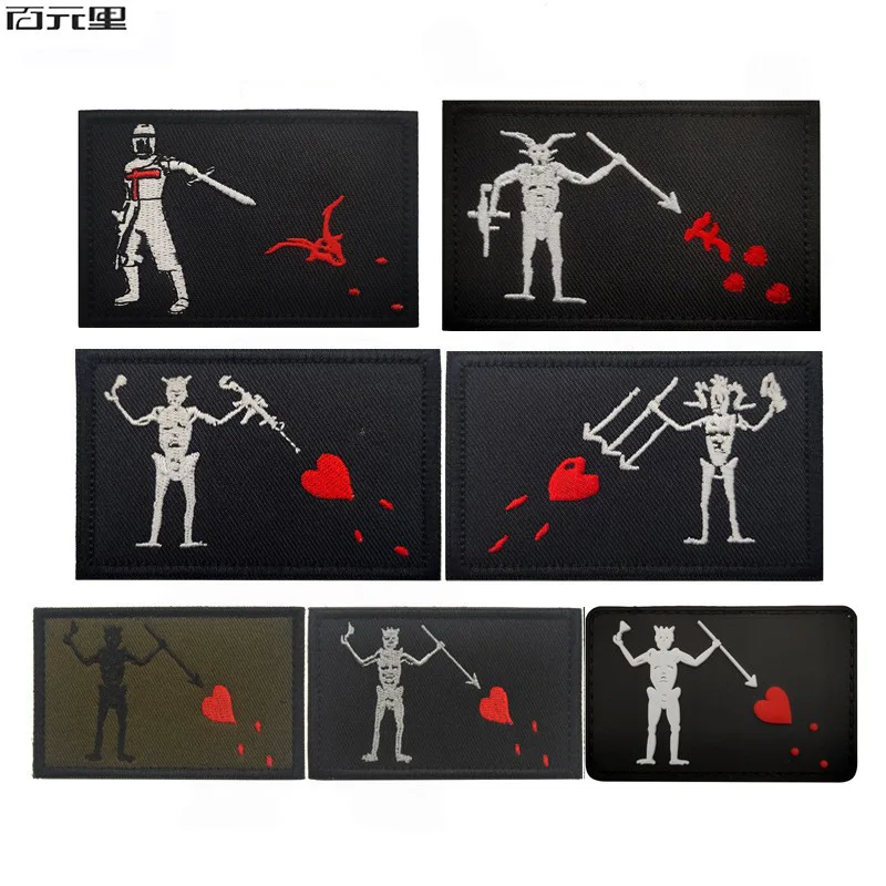 

Pirate Blackbeard Embroidery Tactical Patch Crossed Scimitar Skull Flag Morale Badge Jolly Roger Crossbones Printed Appliques