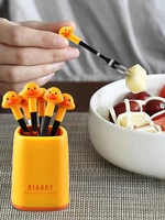 6pcsset cute duck fruit fork toothpick bento lunches party decor mini cartoon children snack cake dessert food fruit pick