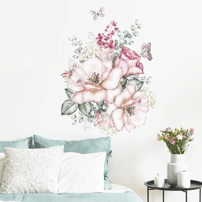 

Flower Colored Plant Printed Wall Stickers Are Easy to Install Creating a Unique Style of Green and Bright Colors to Create Roma