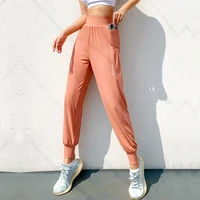 outdoor workout sport joggers pants women waist soft fitness running contrasting colors sweatpants with side pocket